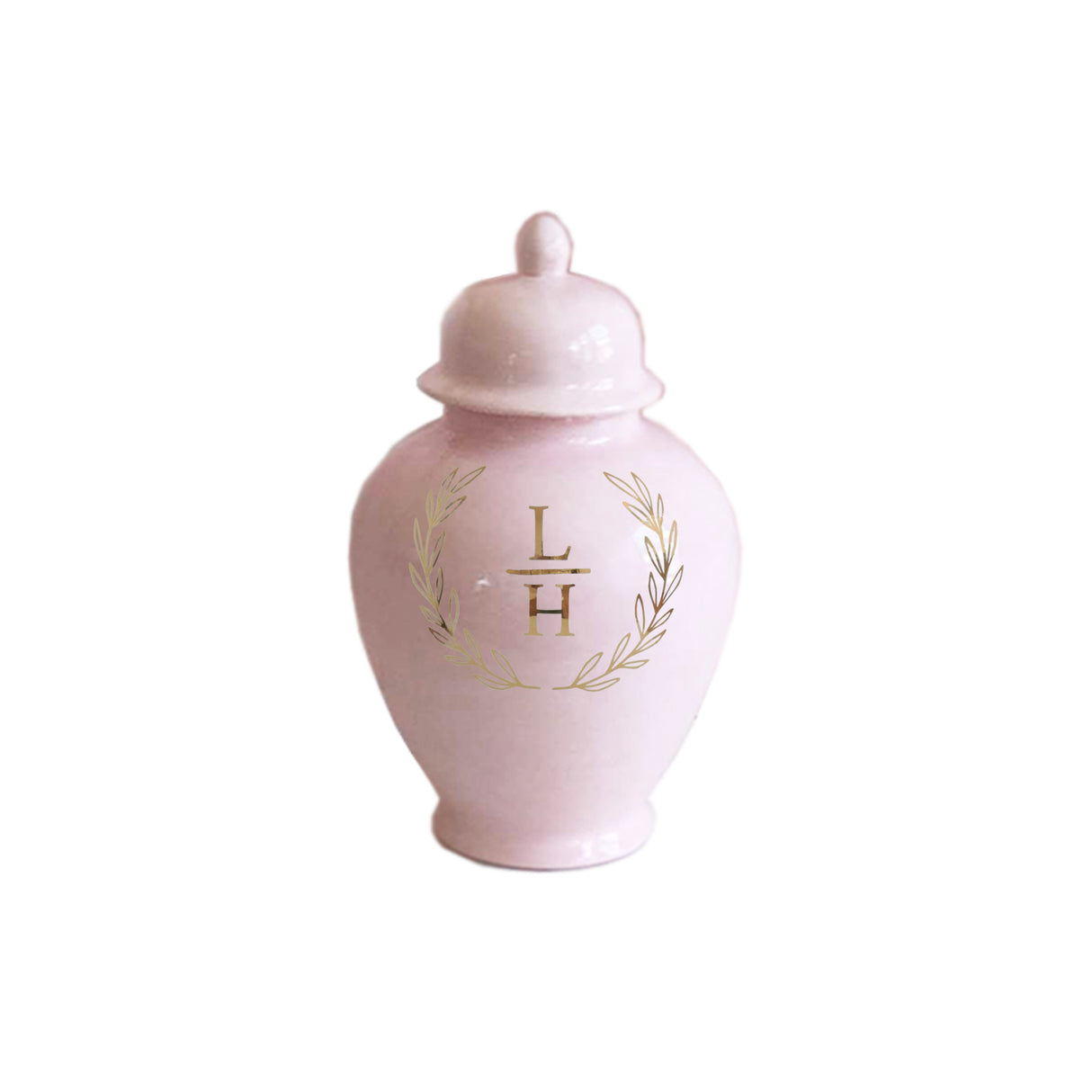 Laurel Wreath Monogram Ginger Jars in Cherry Blossom Pink