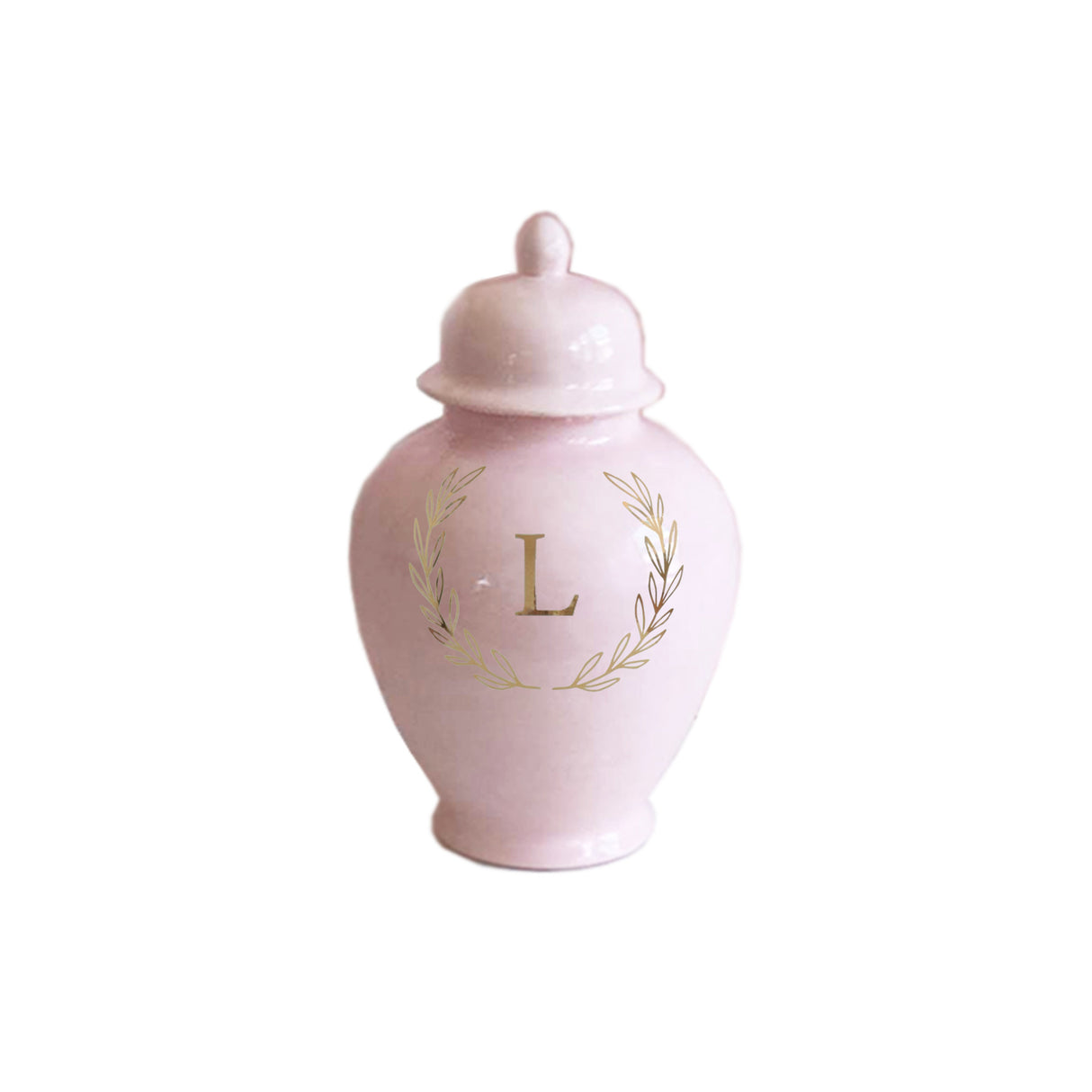 Single Letter Laurel Wreath Monogram Ginger Jars in Cherry Blossom Pink