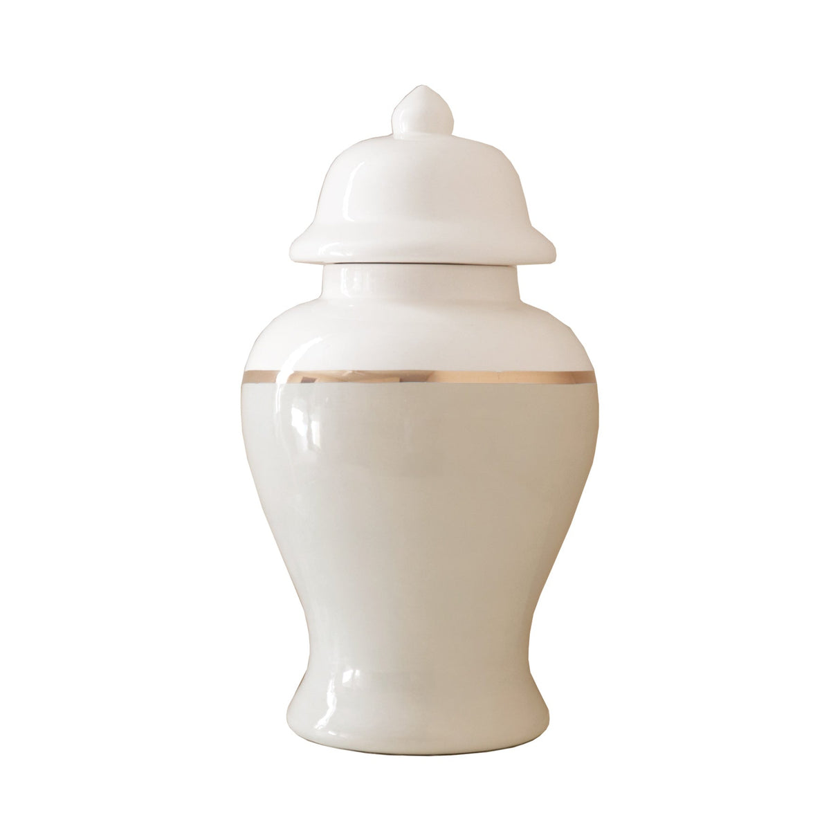 Beige Color Block Ginger Jar with Gold Accent