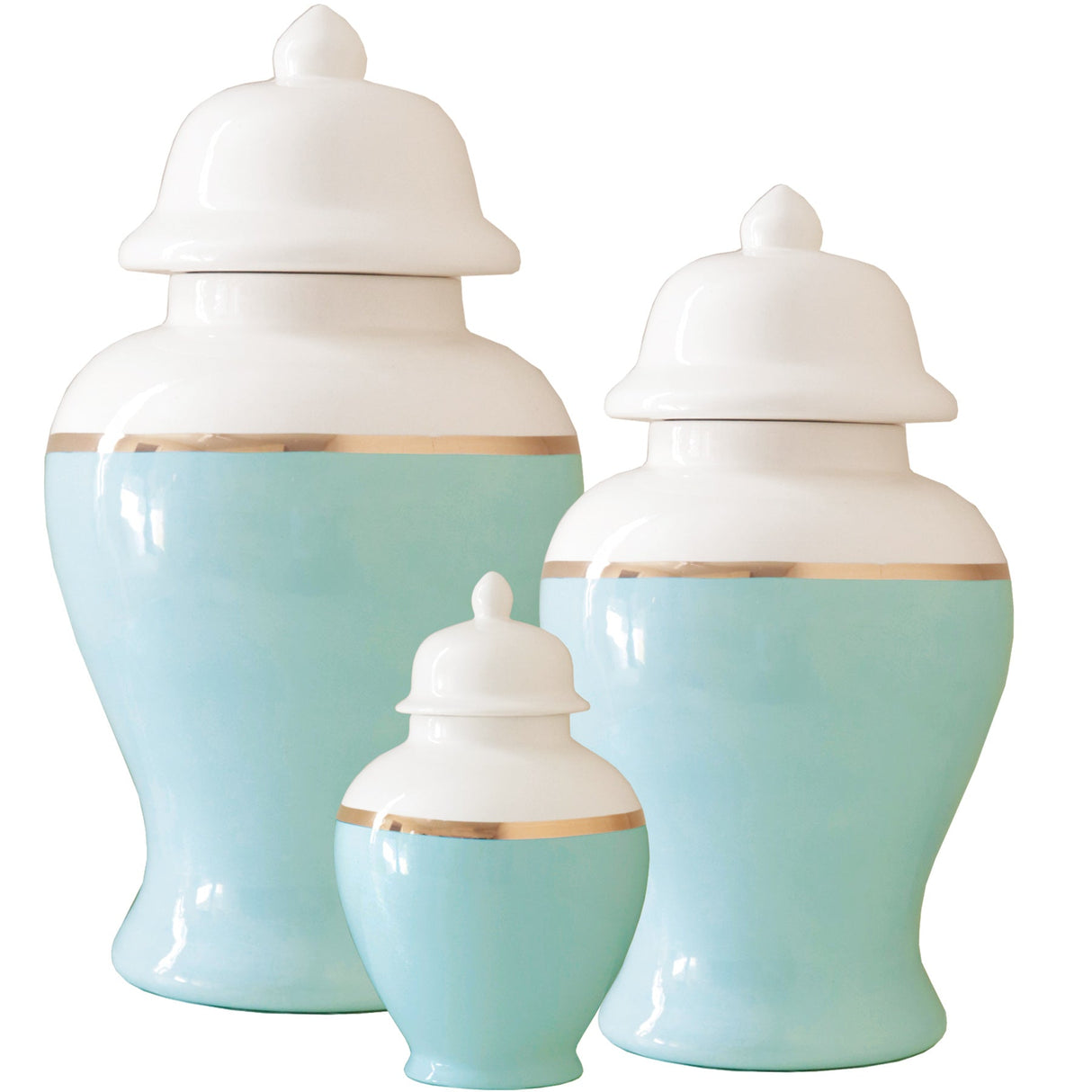 Robin's Egg Blue Color Block Ginger Jar with Gold Accent