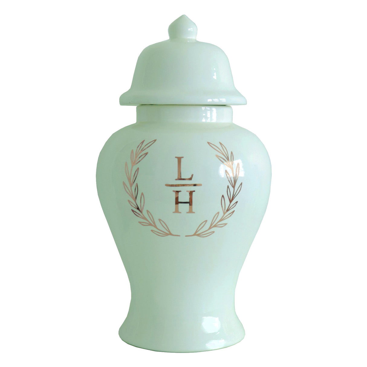 Laurel Wreath Monogram Ginger Jars in Sea Glass