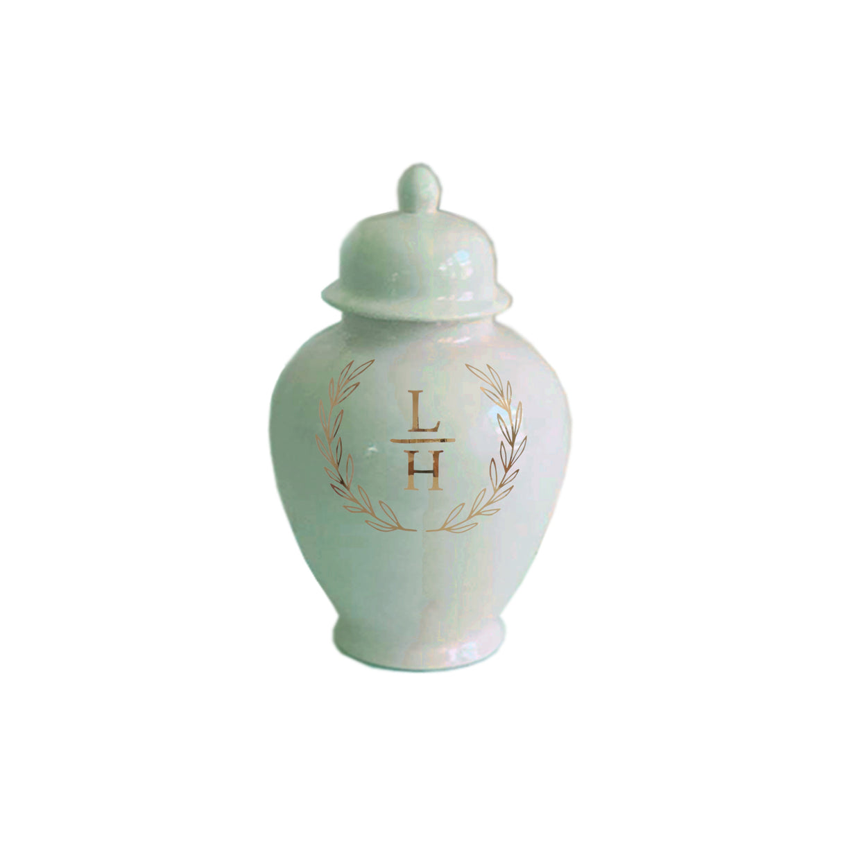 Laurel Wreath Monogram Ginger Jars in Sea Glass