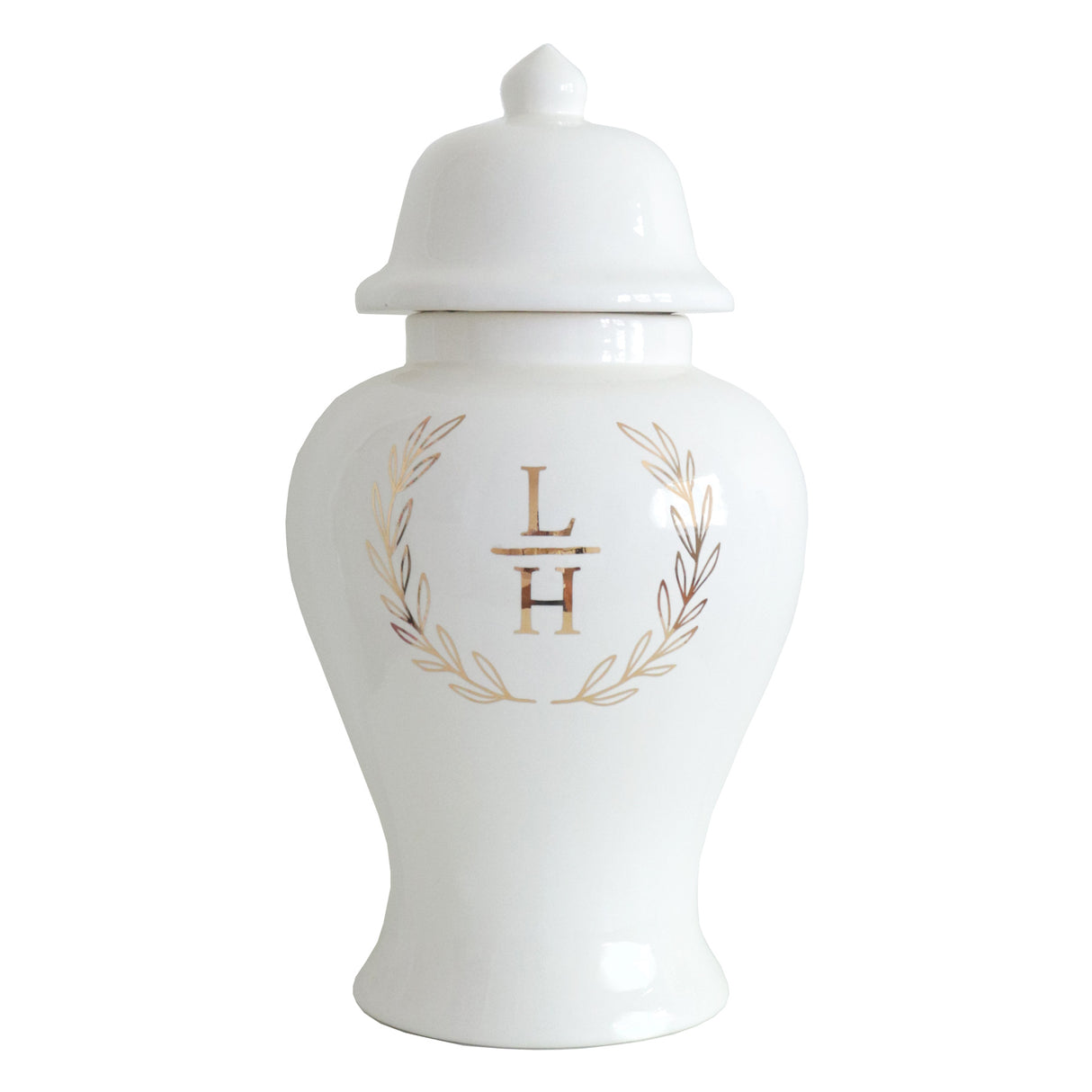 Laurel Wreath Monogram Ginger Jars in White