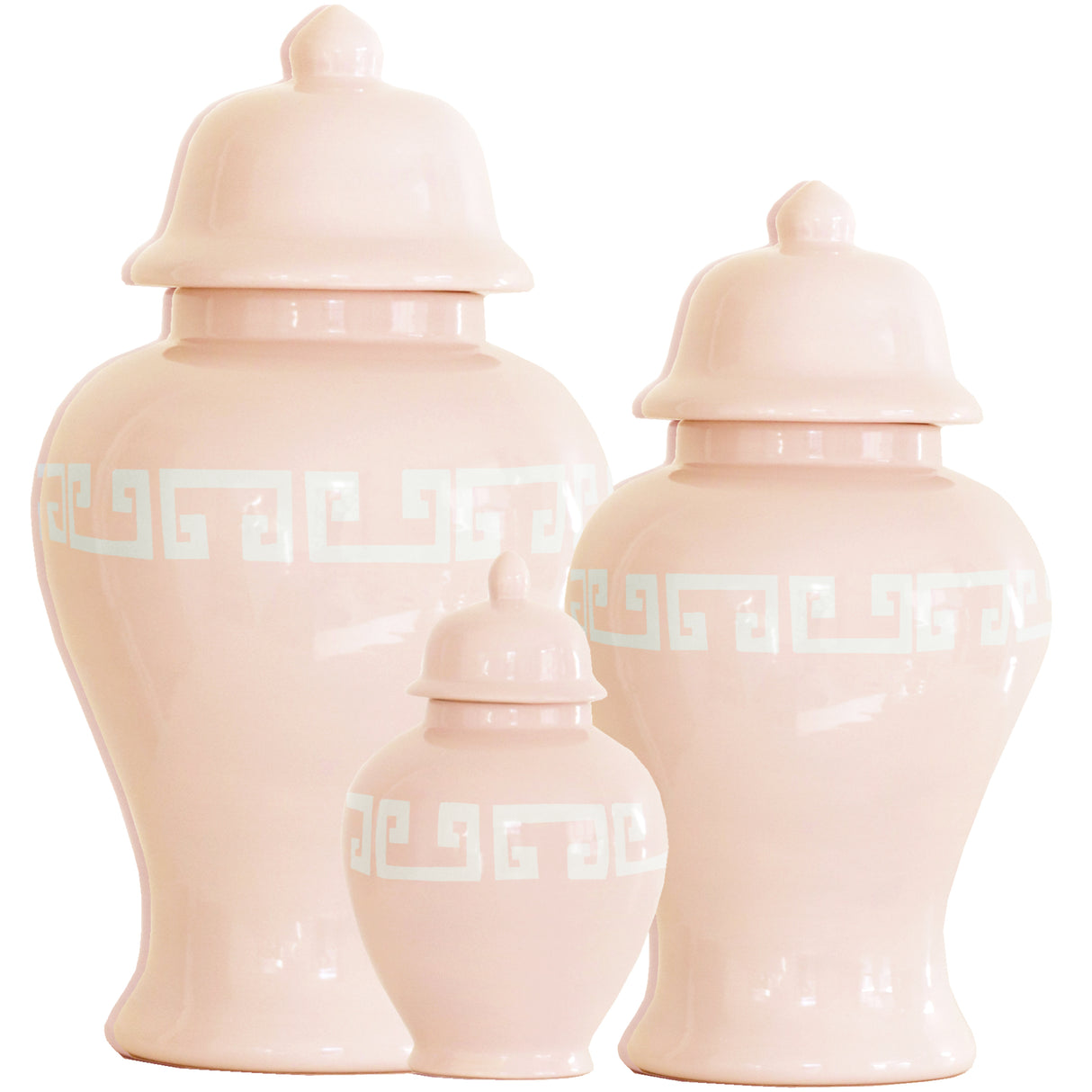 Blush Greek Key Ginger Jars