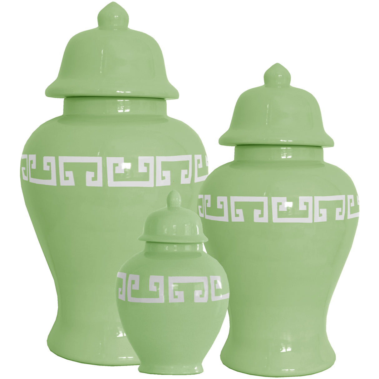 Cabbage Patch Green Greek Key Ginger Jars