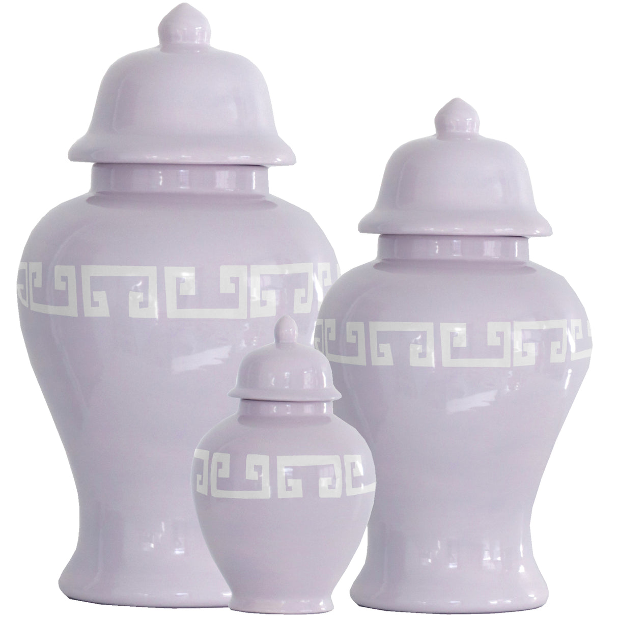 Light Lavender Greek Key Ginger Jars