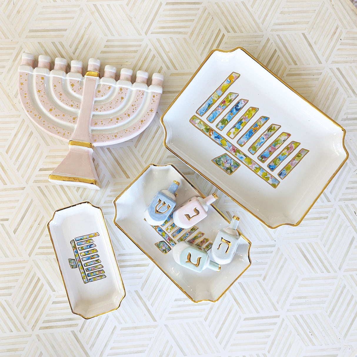 Dreidels with 22K Gold Accents- Set of 4 | Wholesale