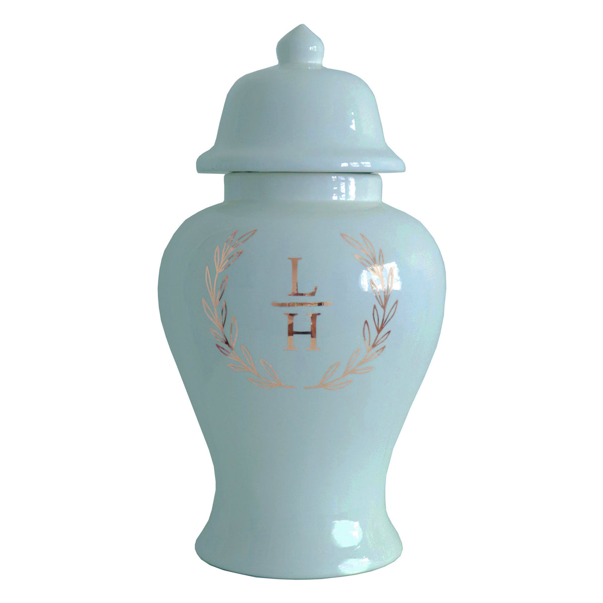 Laurel Wreath Monogram Ginger Jars in Robin's Egg