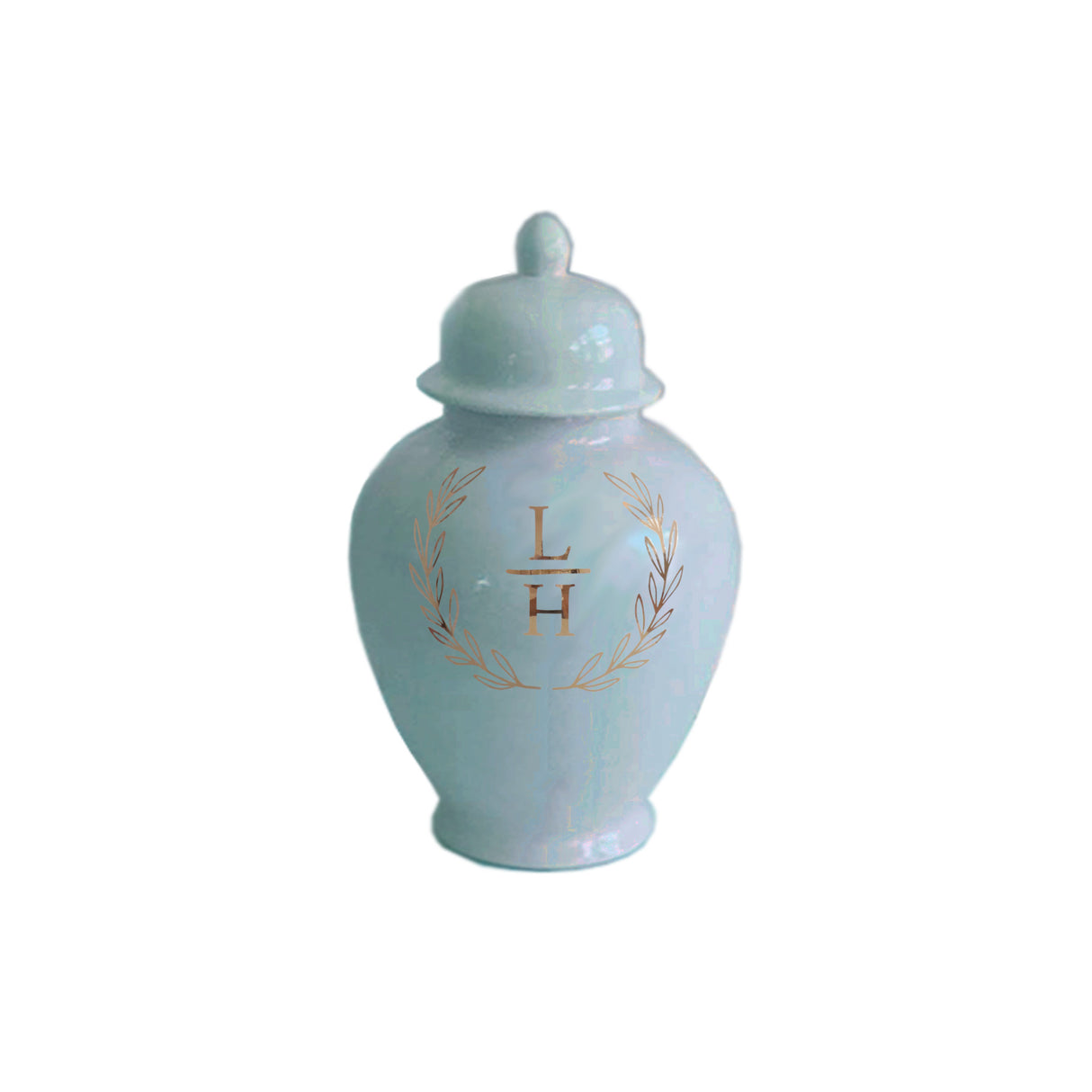 Laurel Wreath Monogram Ginger Jars in Robin's Egg
