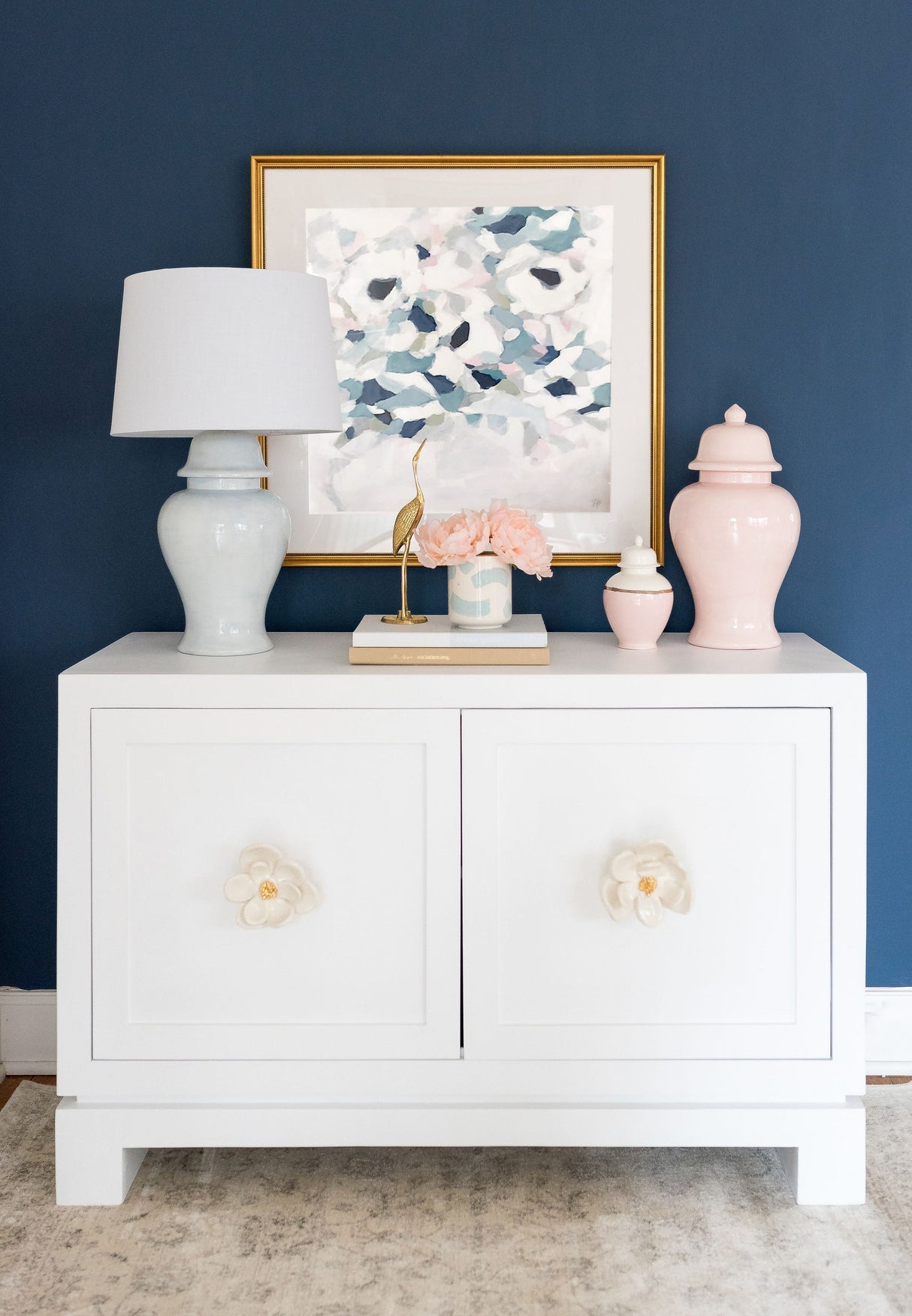 Hydrangea Light Blue Ginger Jar Lamp