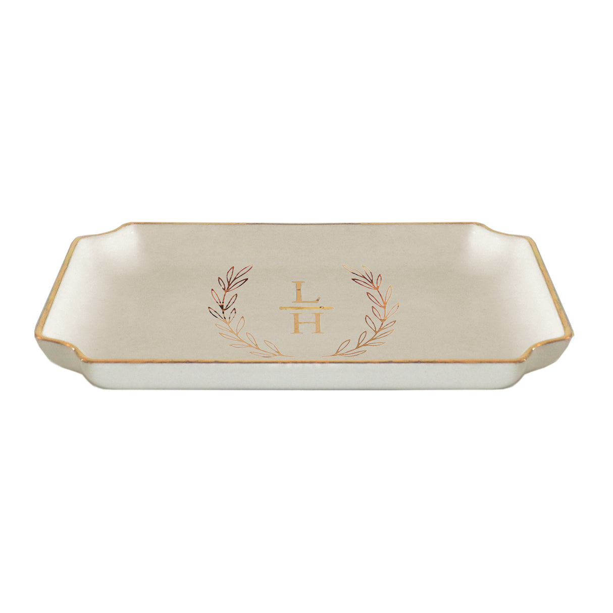 Laurel Wreath Monogram Trays with Gold Accent