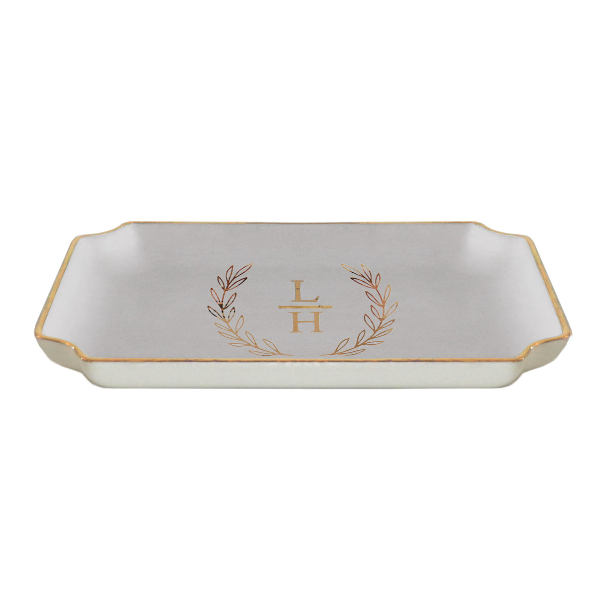 Laurel Wreath Monogram Trays with Gold Accent