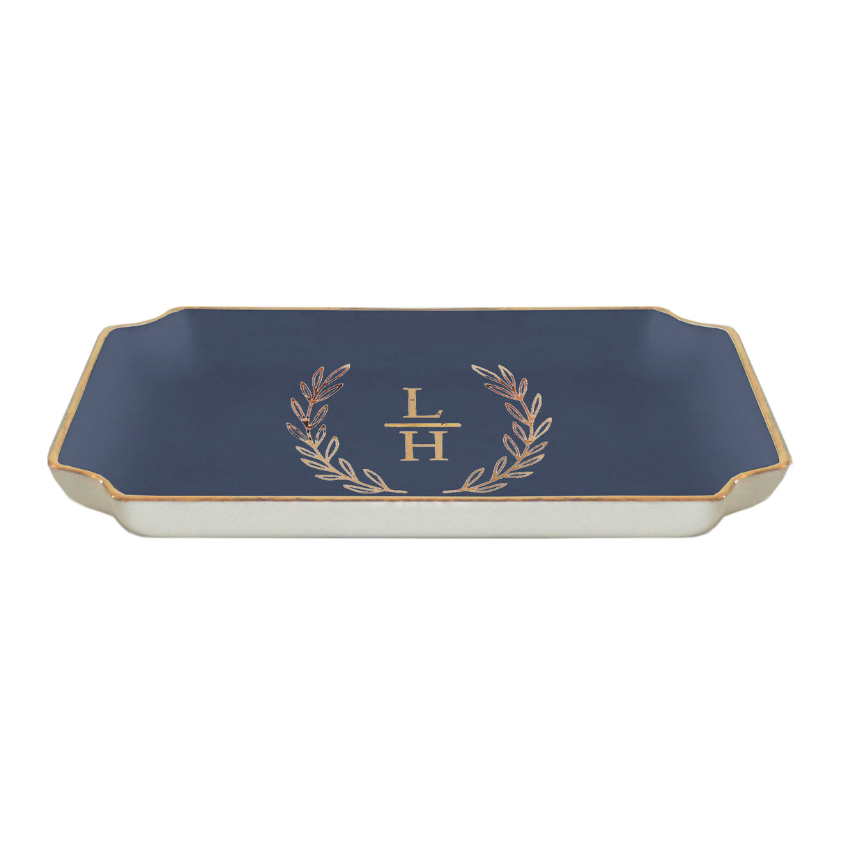 Laurel Wreath Monogram Trays with Gold Accent