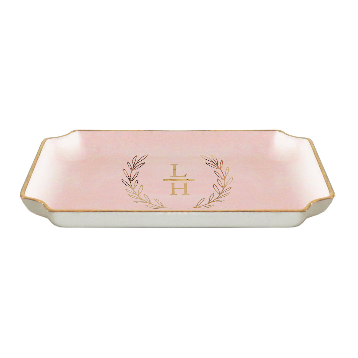 Laurel Wreath Monogram Trays with Gold Accent