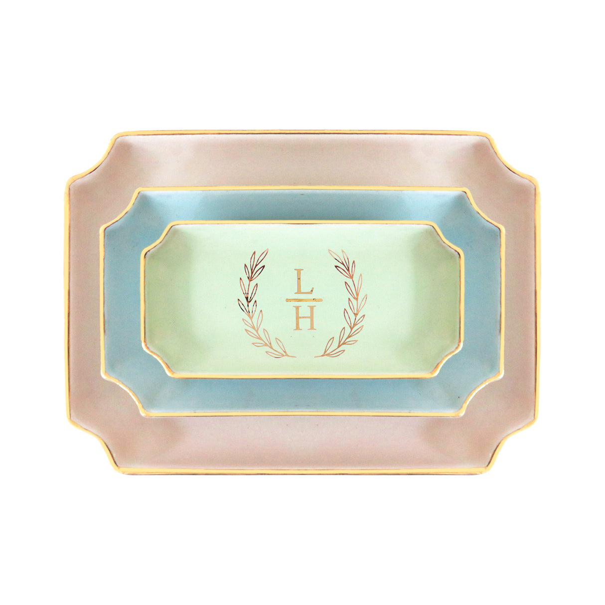 Laurel Wreath Monogram Trays with Gold Accent