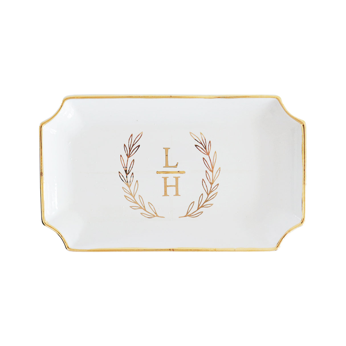 Laurel Wreath Monogram Trays with Gold Accent