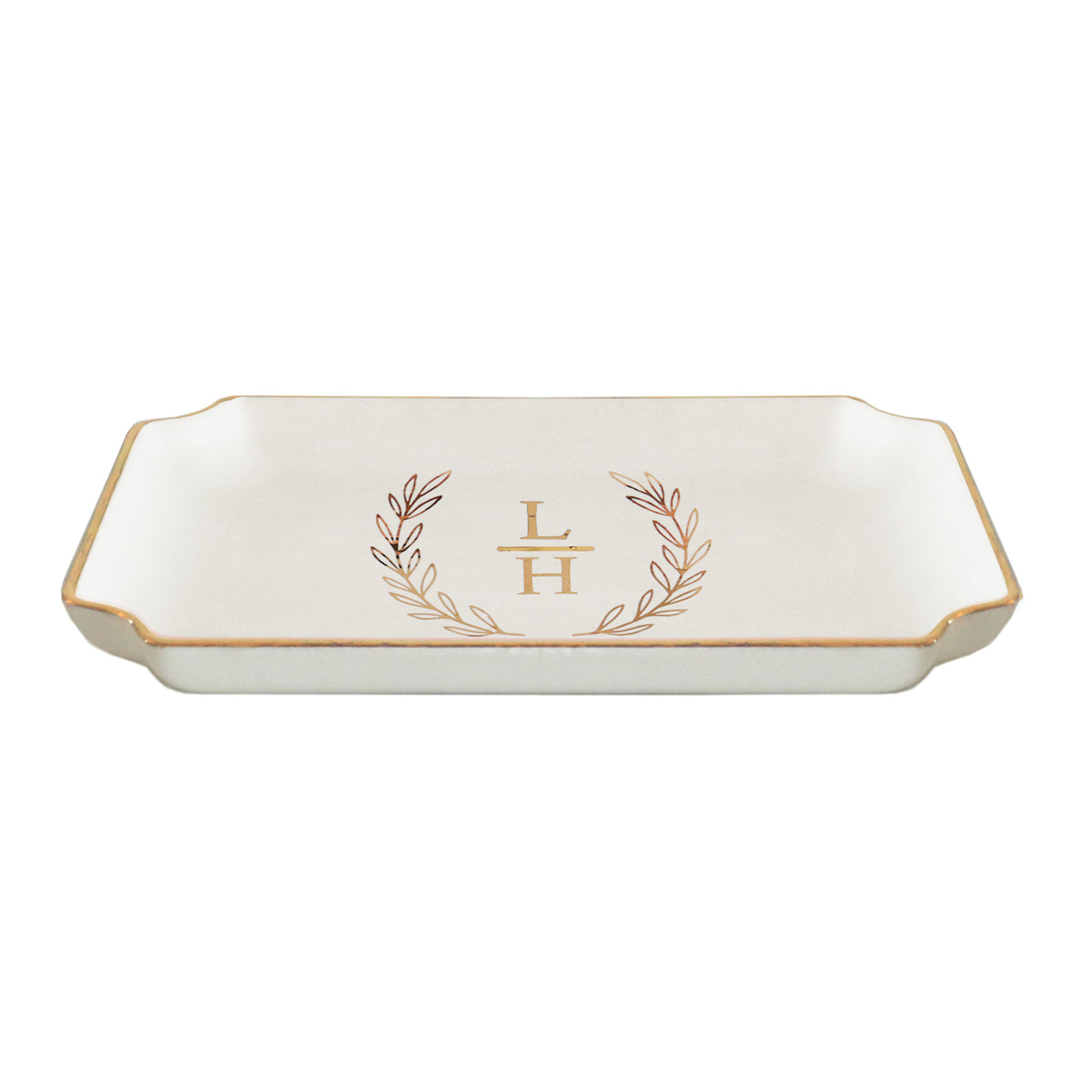 Laurel Wreath Monogram Trays with Gold Accent