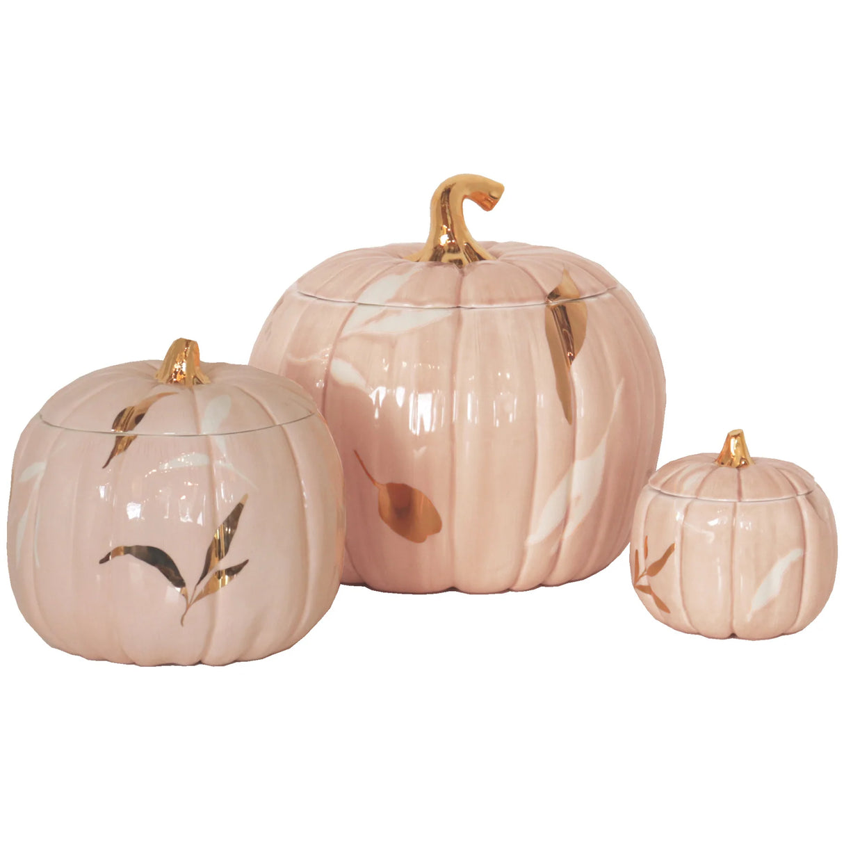 Layered Leaves Pumpkin Jars with 22K Gold Accents in 9 Colors | Wholesale