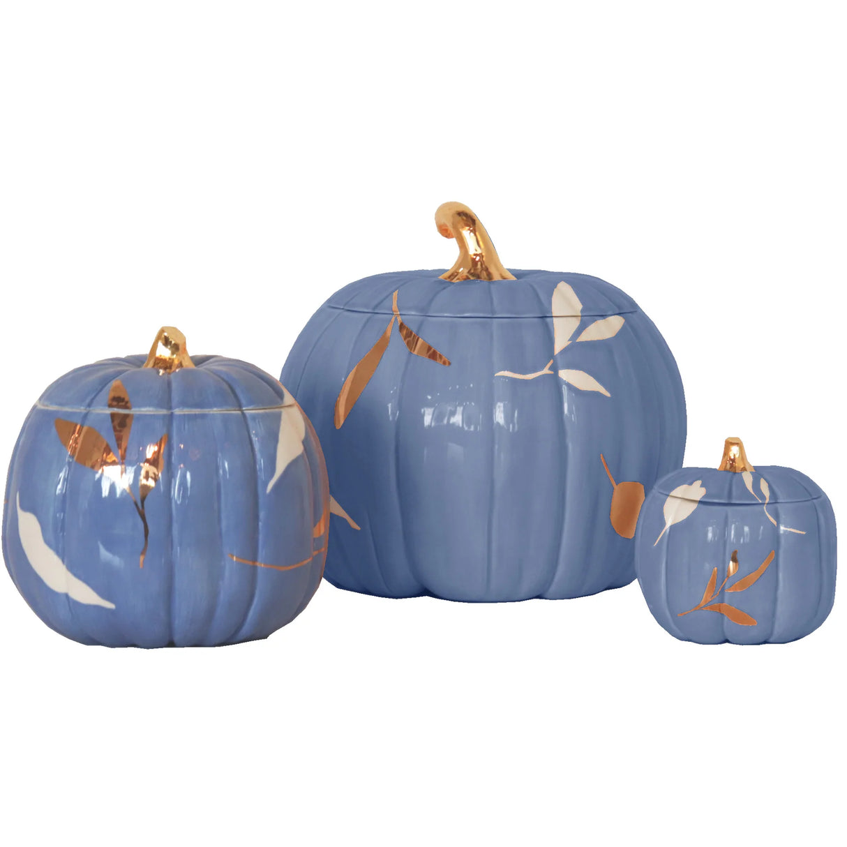 Layered Leaves Pumpkin Jars with 22K Gold Accents in 9 Colors | Wholesale