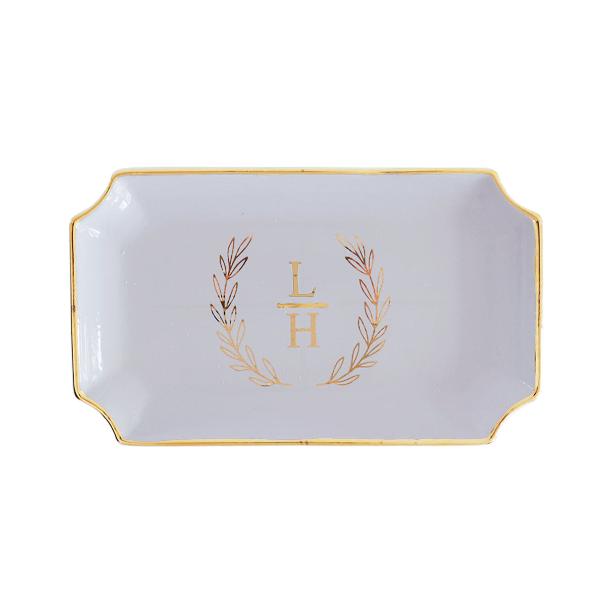 Laurel Wreath Monogram Trays with Gold Accent