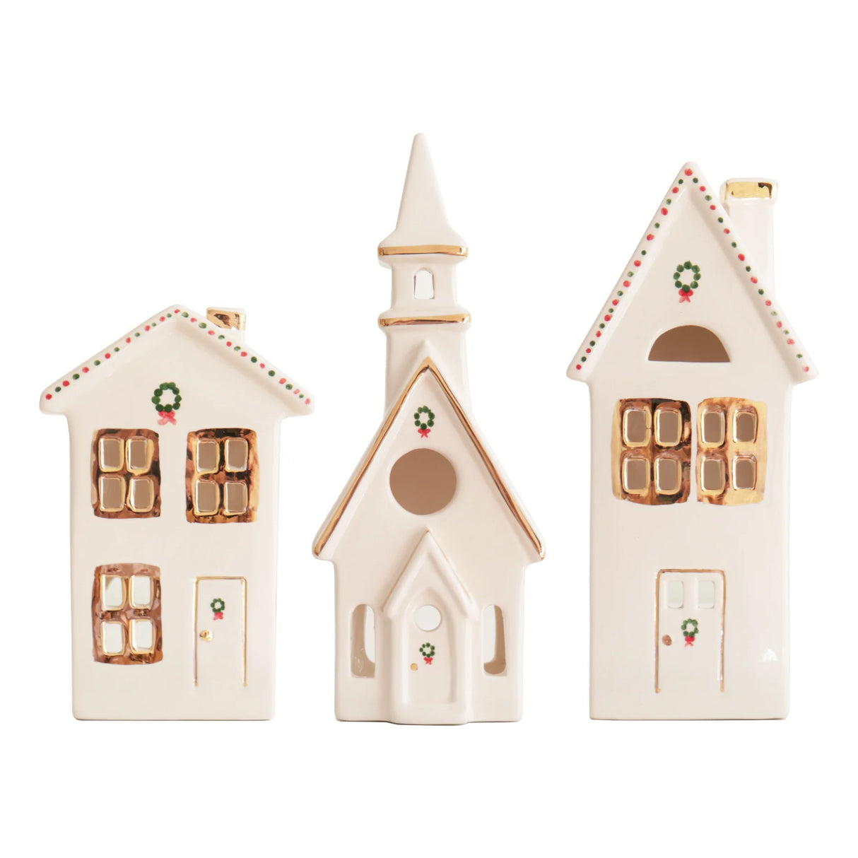 Ivory Christmas Village 3-Piece Set with 22K Gold Accents | Wholesale