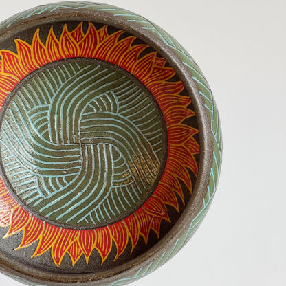 Black Clay Bowl Santa Fe Style: Green, Red, Orange | Jim Pratt - Tulsa Clay