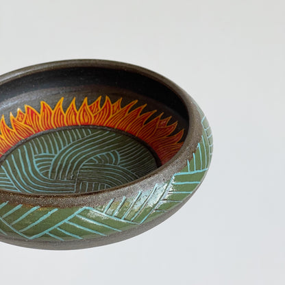 Black Clay Bowl Santa Fe Style: Green, Red, Orange | Jim Pratt - Tulsa Clay