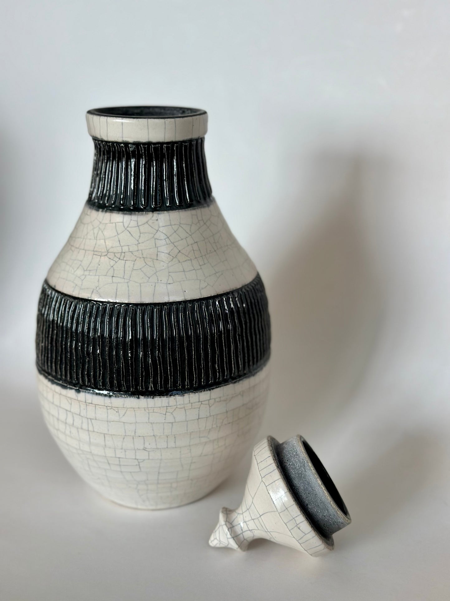 White Crackle Lidded Vessel | Pottery by Mike