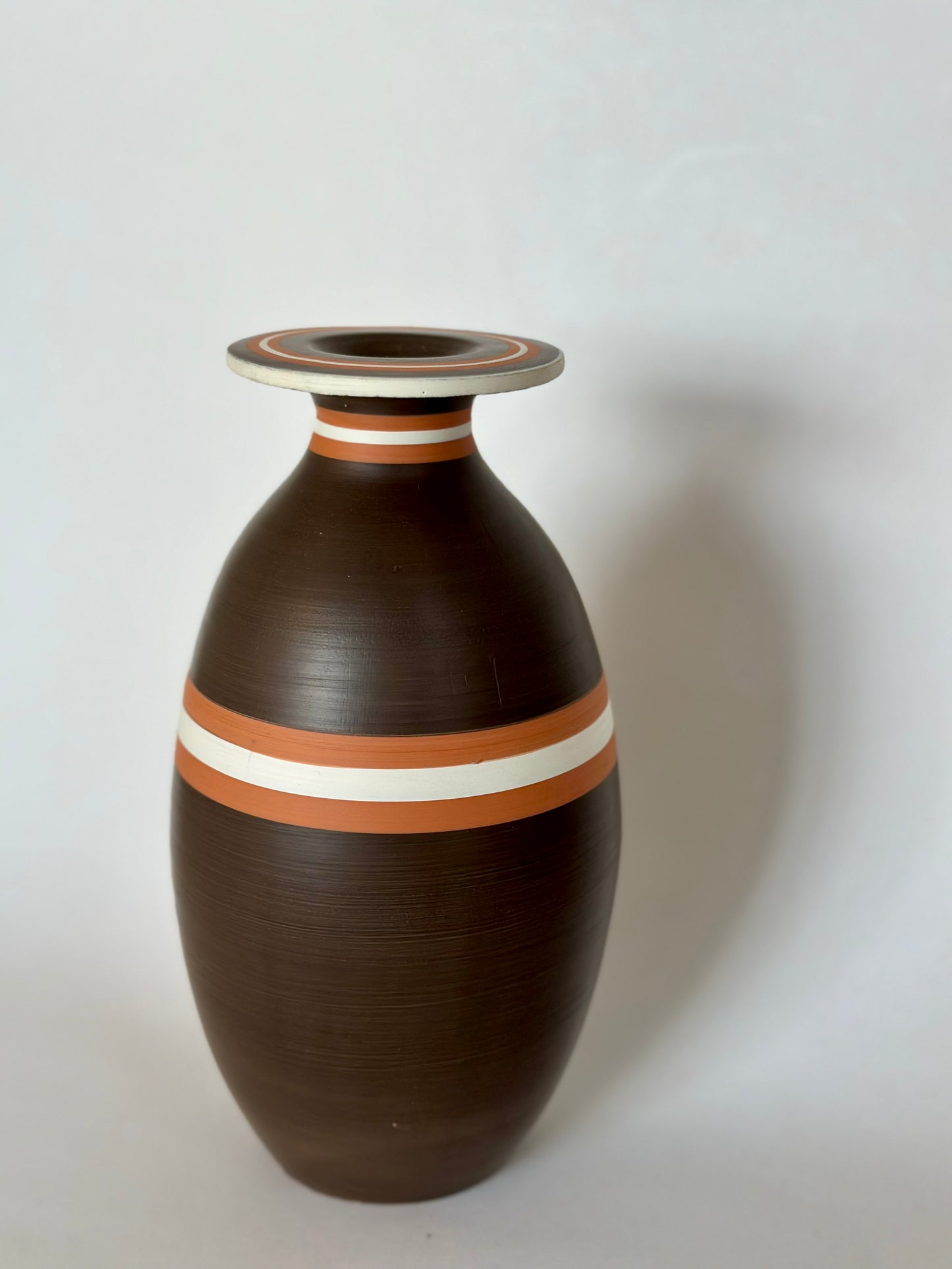 Dark Brown Striped Vase | Pottery by Mike