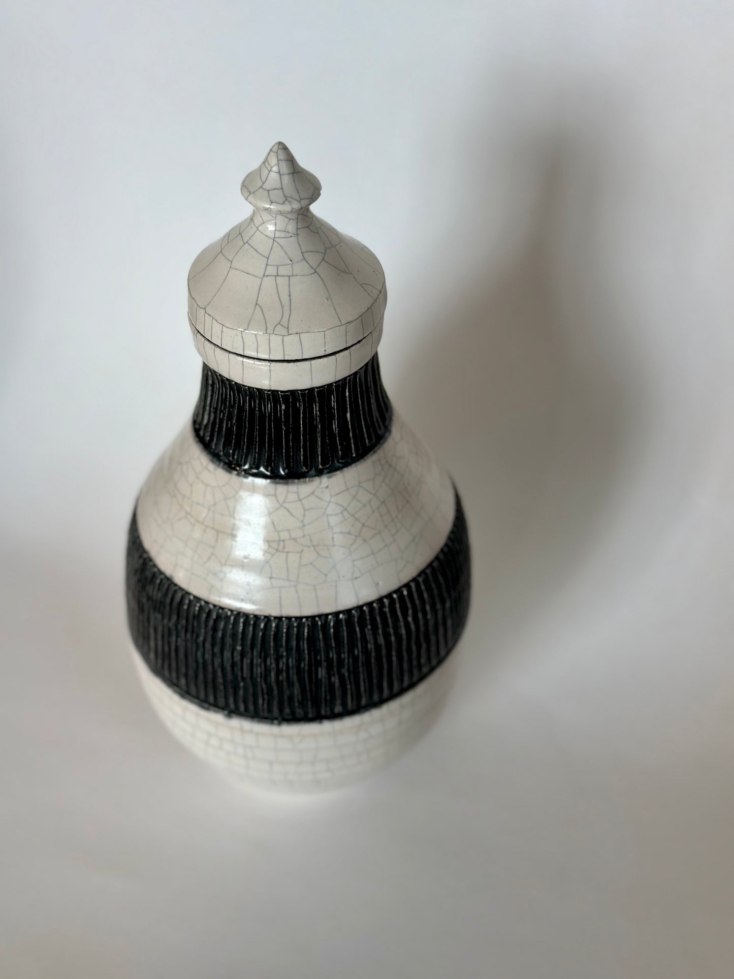 White Crackle Lidded Vessel | Pottery by Mike