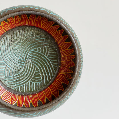 Black Clay Bowl Santa Fe Style: Green, Red, Orange | Jim Pratt - Tulsa Clay