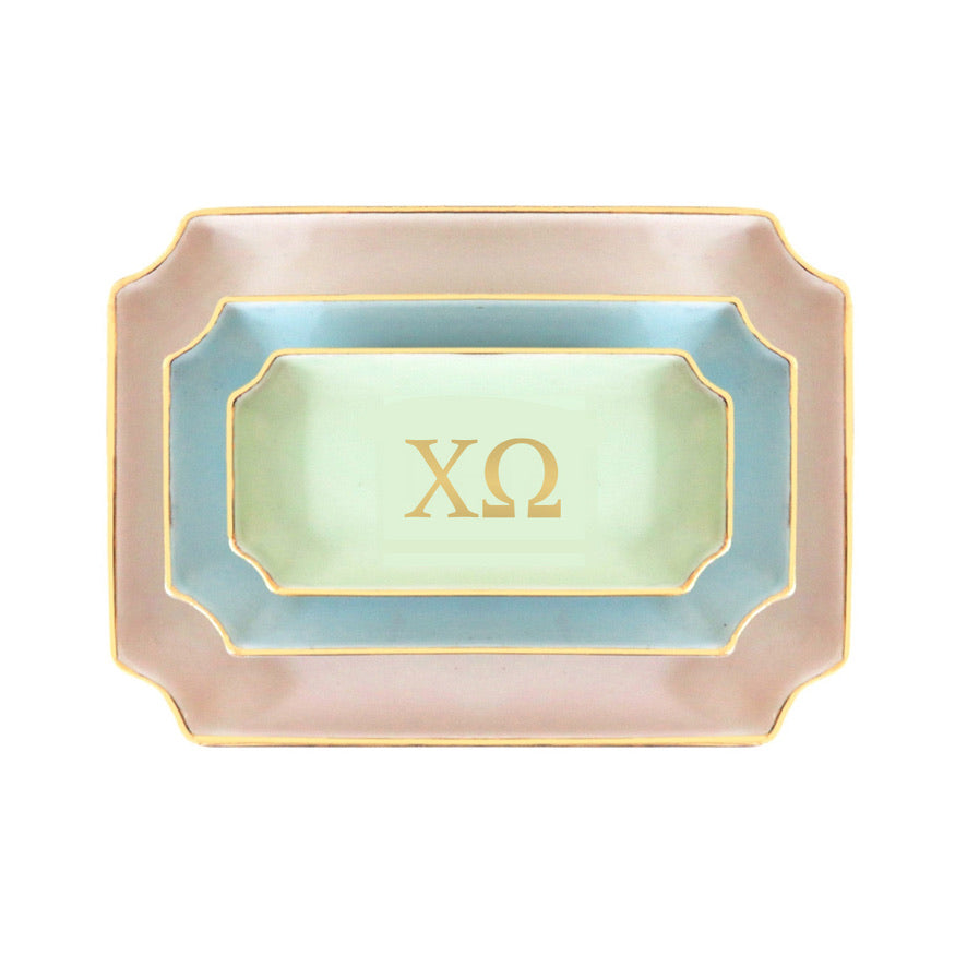 Chi Omega Gold Monogram Decorative Tray