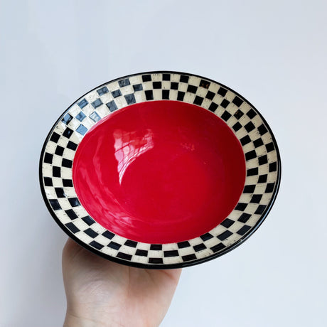 Checks with Red Bowl | Cindy Walker Davidson