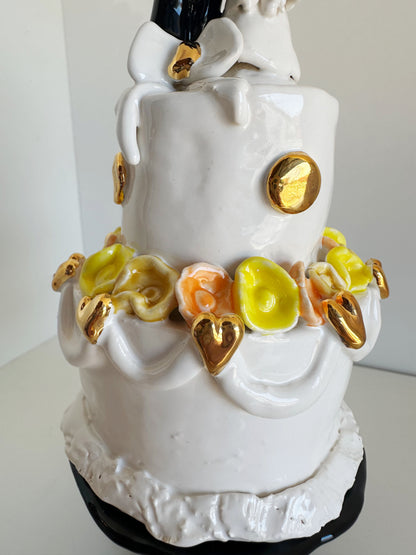 Ceramic Wedding Cake with Orange and Yellow Flowers | Jessica Walker