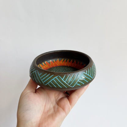 Black Clay Bowl Santa Fe Style: Green, Red, Orange | Jim Pratt - Tulsa Clay