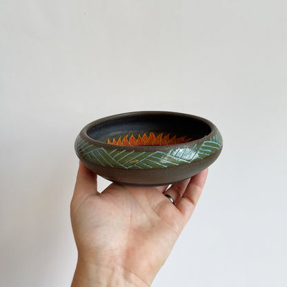 Black Clay Bowl Santa Fe Style: Green, Red, Orange | Jim Pratt - Tulsa Clay