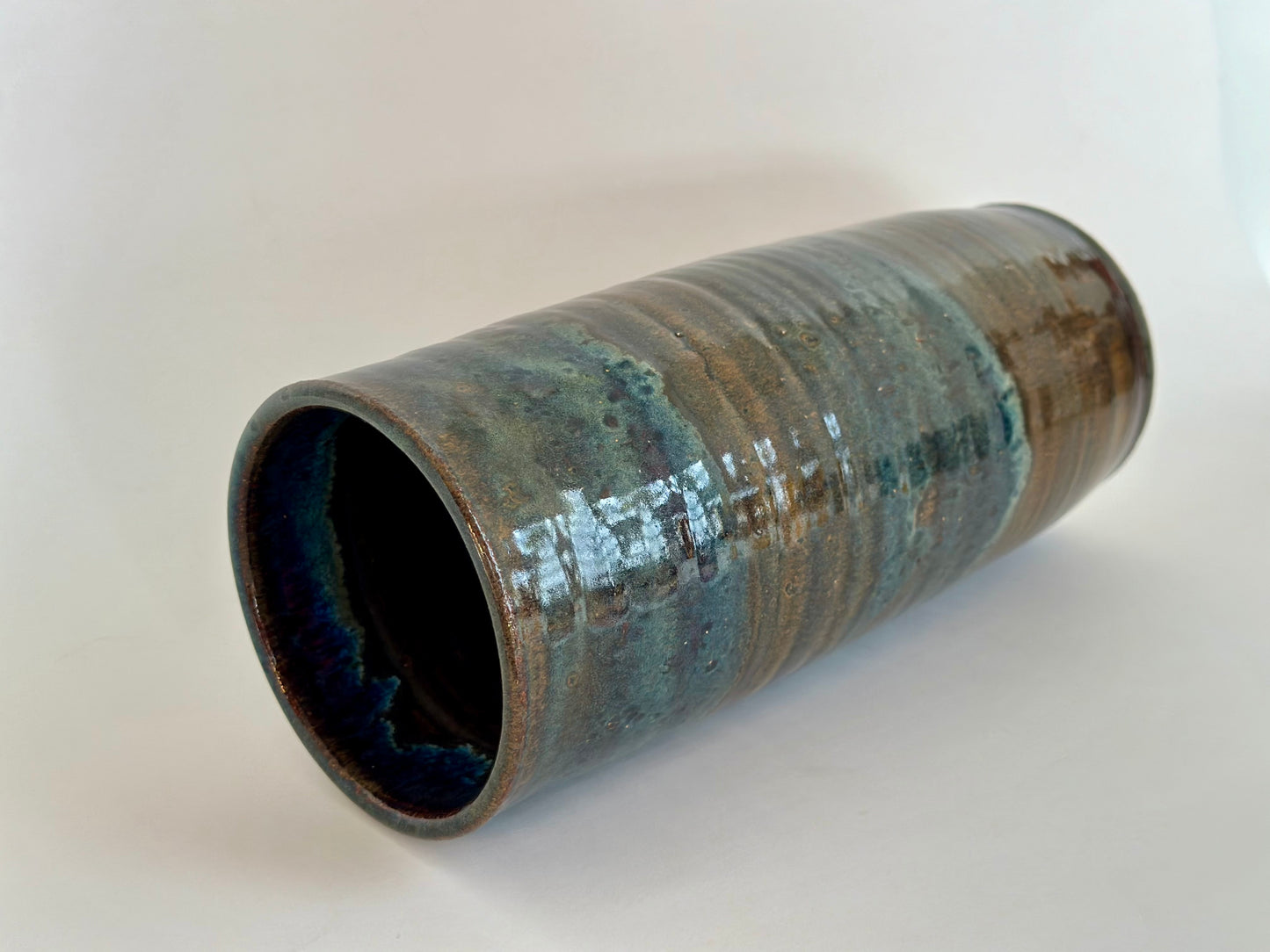 Blue & Brown Cylindrical Vase | Pottery by Mike