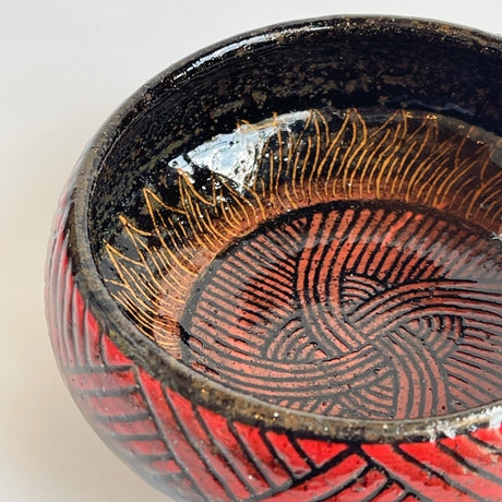 Black Clay Bowl Santa Fe Style: Red & Yellow | Jim Pratt - Tulsa Clay