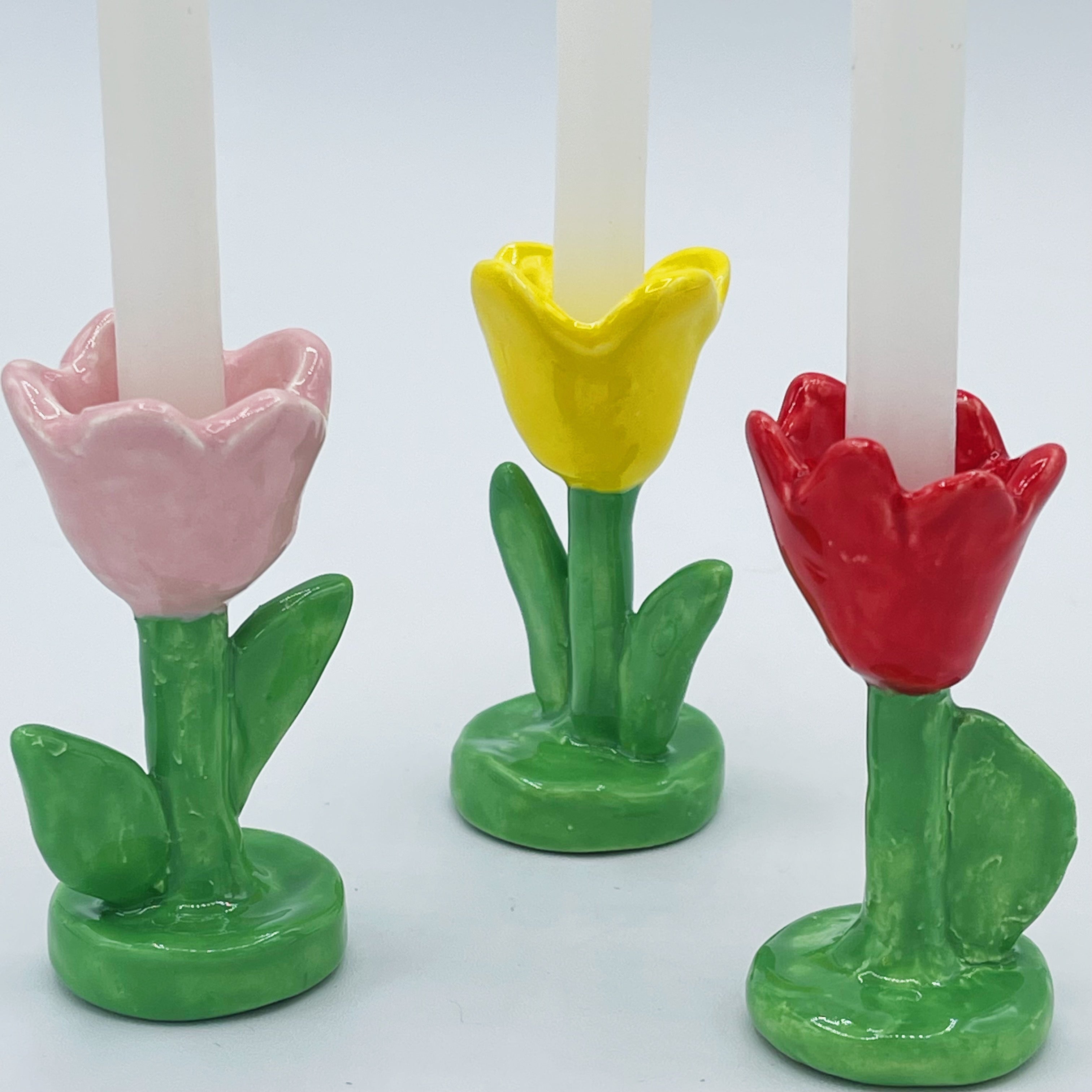 Mini Tulip Candle Holders with Leaves | Jessica Walker – Ruby Clay Company