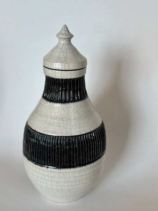 White Crackle Lidded Vessel | Pottery by Mike