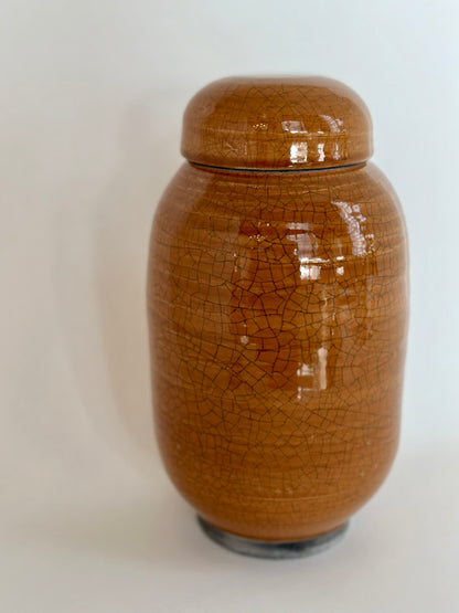 Amber Crackle Lidded Pot | Pottery by Mike