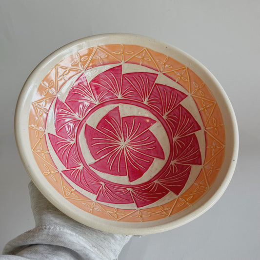 White Clay Bowl - Red & Orange Geometric | Jim Pratt- Tulsa Clay