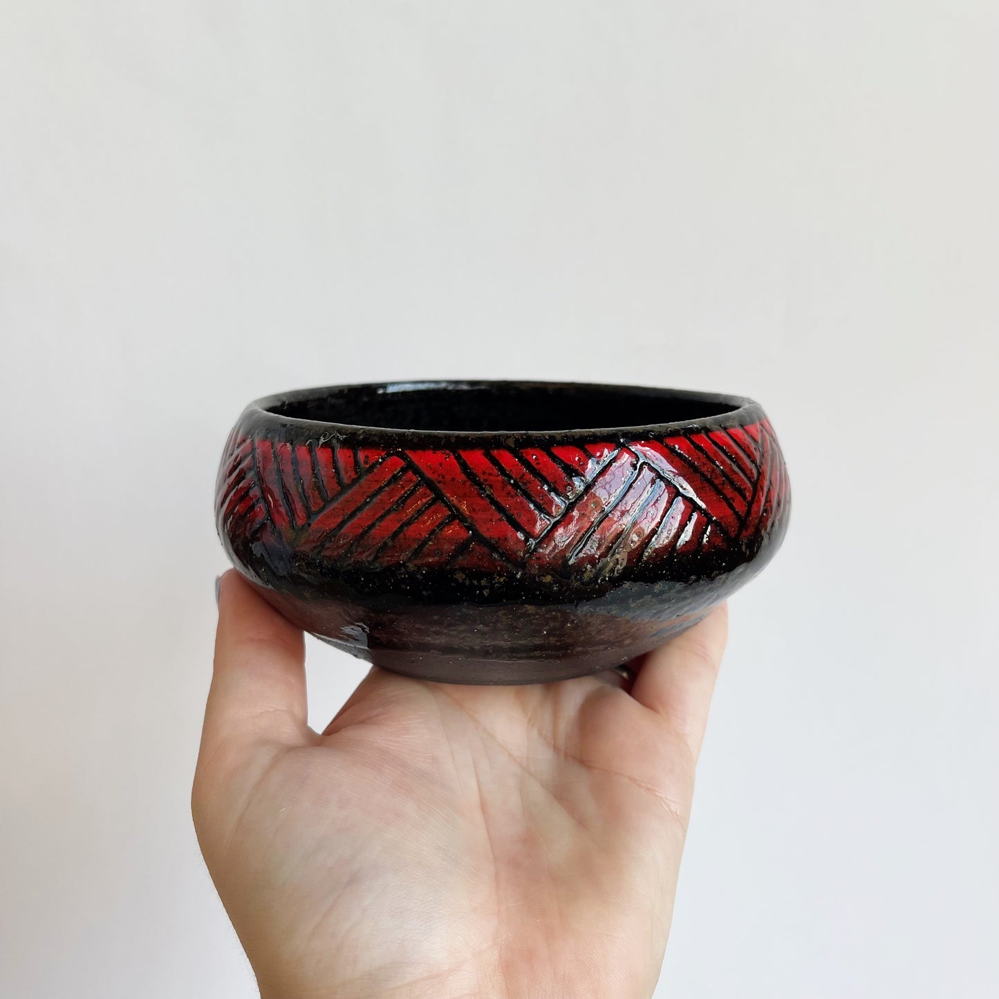 Black Clay Bowl Santa Fe Style: Red & Yellow | Jim Pratt - Tulsa Clay