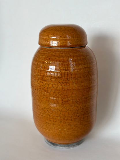 Amber Crackle Lidded Pot | Pottery by Mike