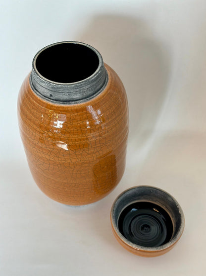 Amber Crackle Lidded Pot | Pottery by Mike