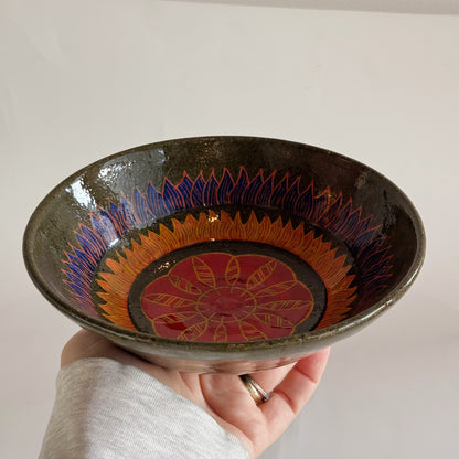 Black Clay Bowl - Red, Yellow, & Blue | Jim Pratt- Tulsa Clay