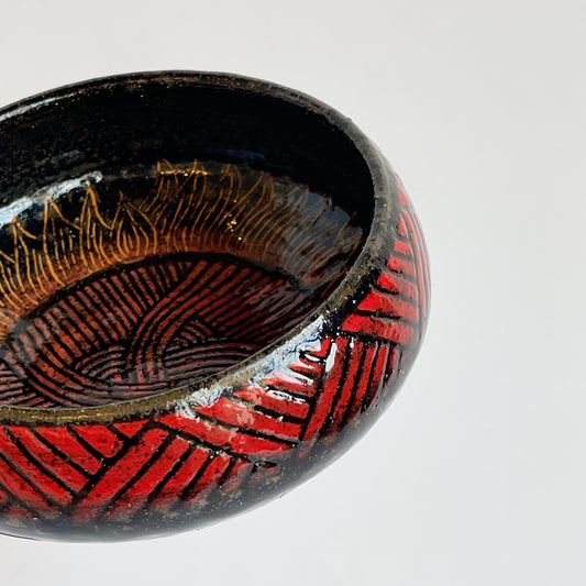 Black Clay Bowl Santa Fe Style: Red & Yellow | Jim Pratt - Tulsa Clay