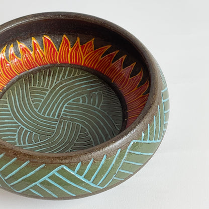 Black Clay Bowl Santa Fe Style: Green, Red, Orange | Jim Pratt - Tulsa Clay