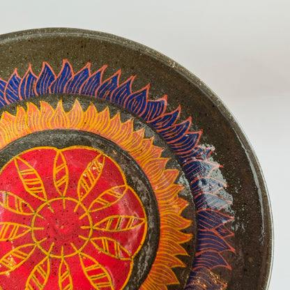 Black Clay Bowl - Red, Yellow, & Blue | Jim Pratt- Tulsa Clay