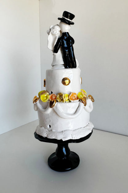 Ceramic Wedding Cake with Orange and Yellow Flowers | Jessica Walker